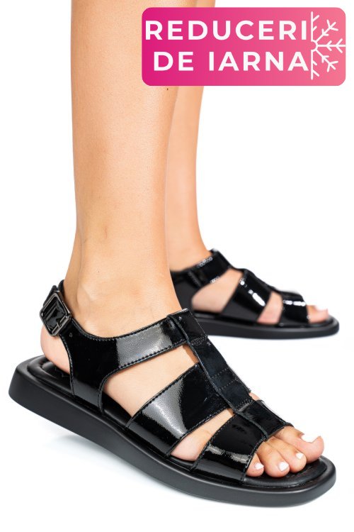 Sandale negre pile naturala lacuita tsp6030