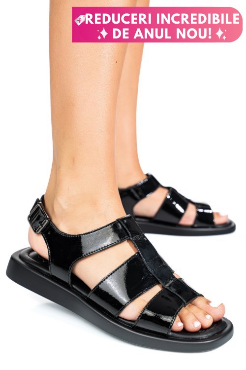 Sandale negre pile naturala lacuita tsp6030