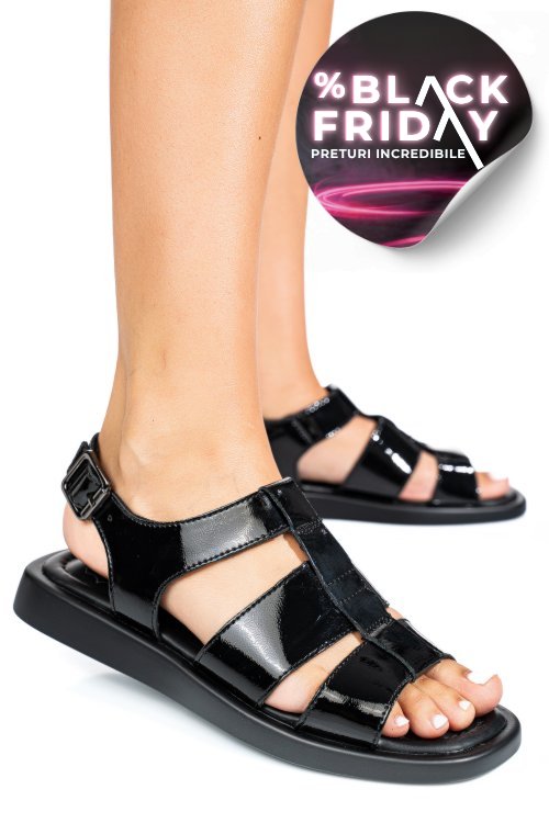 Sandale negre pile naturala lacuita tsp6030