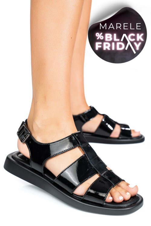 Sandale negre pile naturala lacuita tsp6030