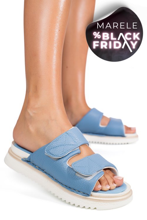 Papuci albastri piele naturala asp771