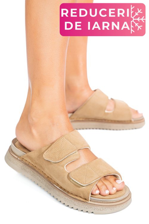 Papuci taupe piele naturala intoarsa asp771