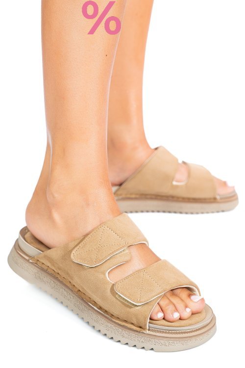 Papuci taupe piele naturala intoarsa asp771