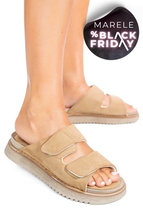 Papuci taupe piele naturala intoarsa asp771