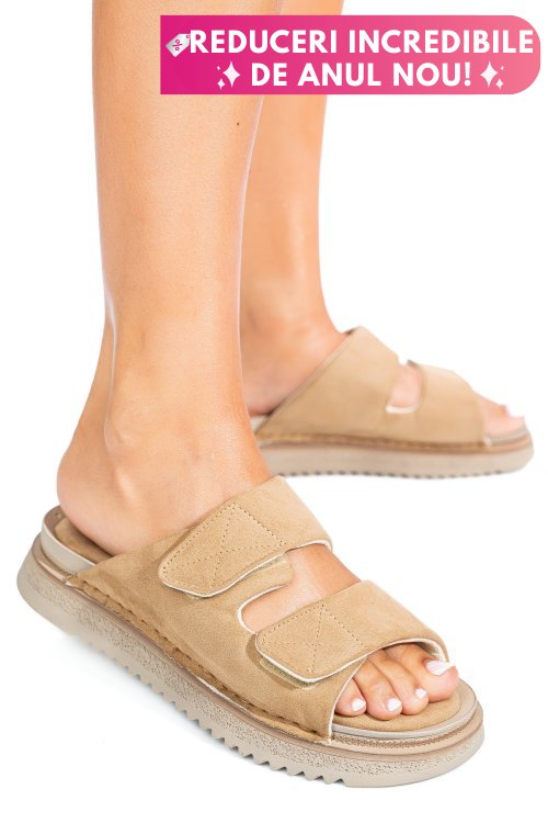 Papuci taupe piele naturala intoarsa asp771