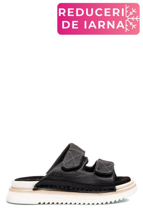 Papuci negri piele naturala asp771