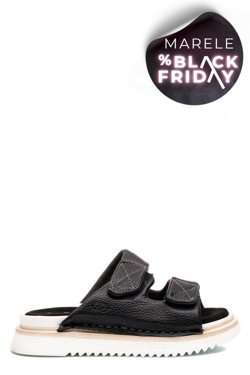 Papuci negri piele naturala asp771