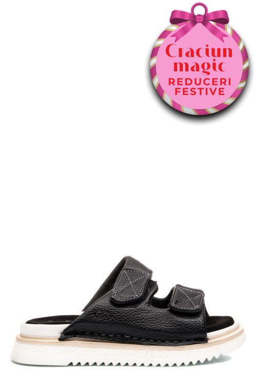Papuci negri piele naturala asp771