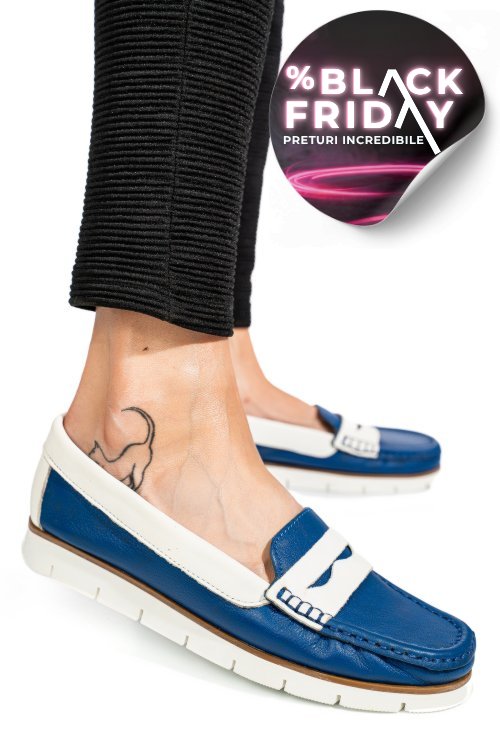 Mocasini albastri piele naturala apck2100