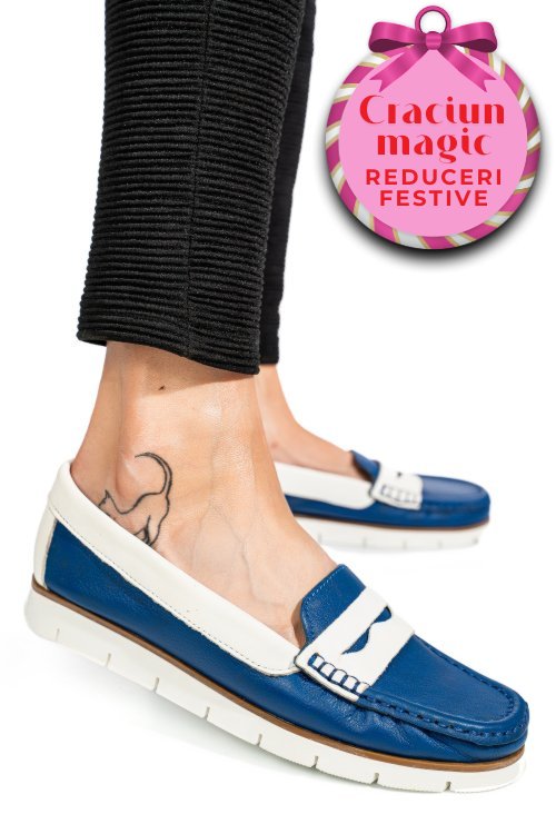 Mocasini albastri piele naturala apck2100