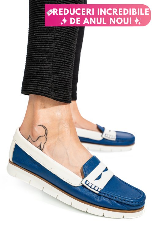 Mocasini albastri piele naturala apck2100