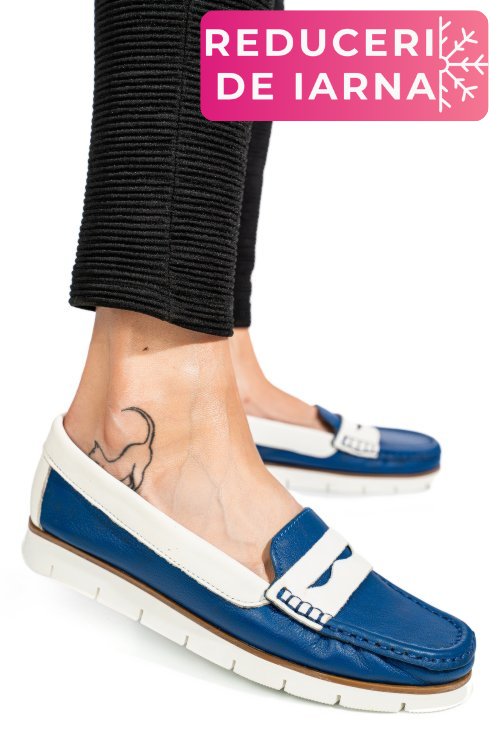 Mocasini albastri piele naturala apck2100