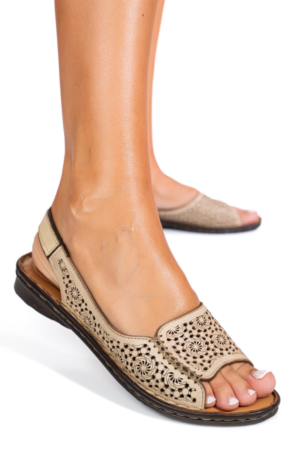 SANDALE BEJ PIELE NATURALA 1PC414