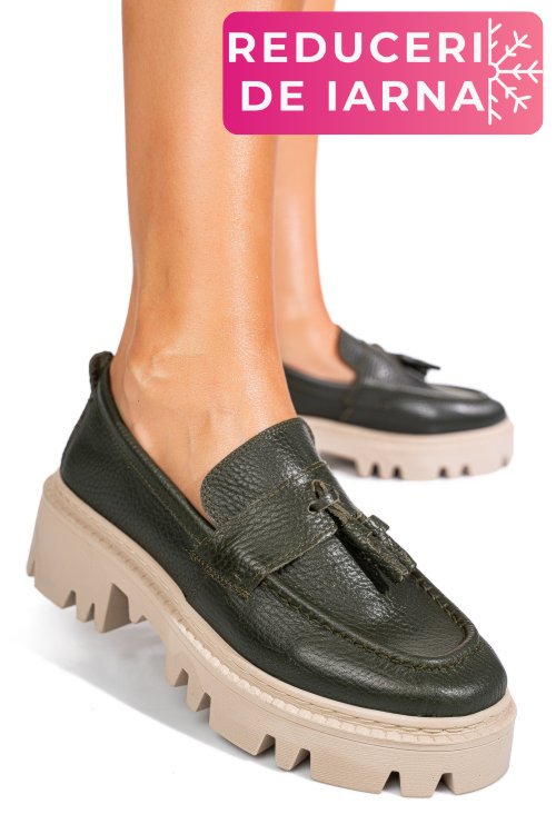 Mocasini verzi piele naturala ipcbm027b