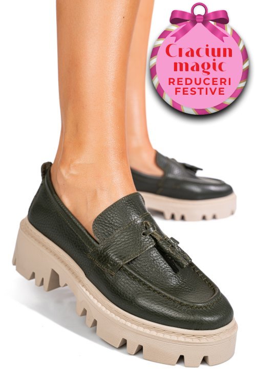 Mocasini verzi piele naturala ipcbm027b