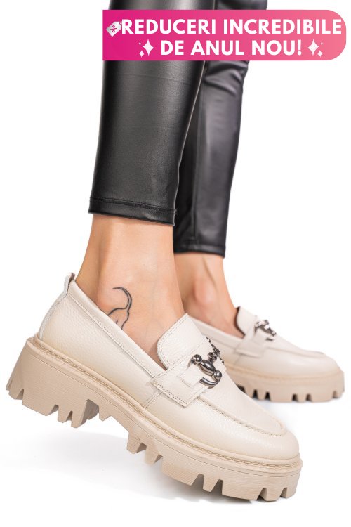 Mocasini crem piele naturala ipcbm020b
