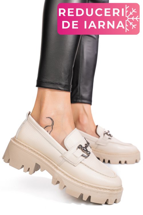 Mocasini crem piele naturala ipcbm020b