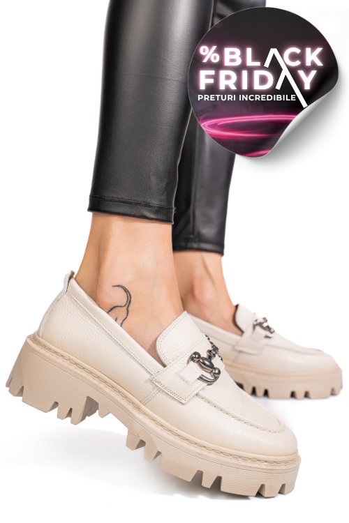 Mocasini crem piele naturala ipcbm020b