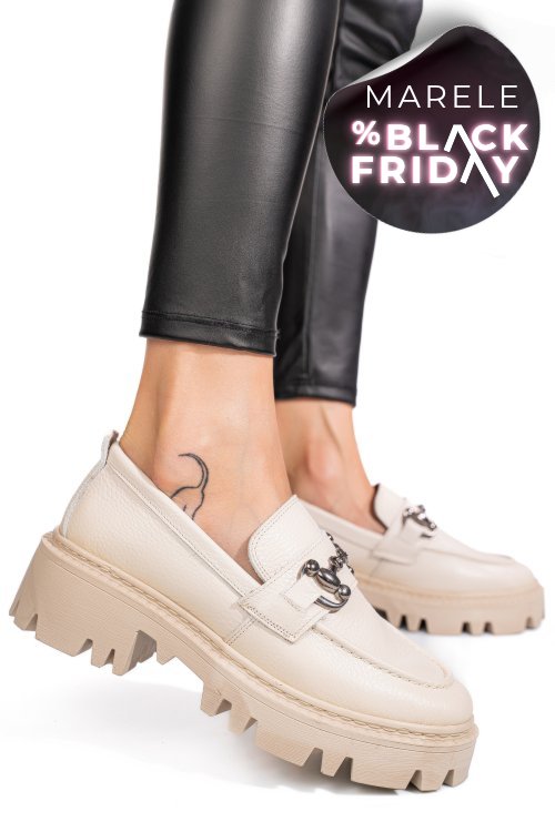 Mocasini crem piele naturala ipcbm020b