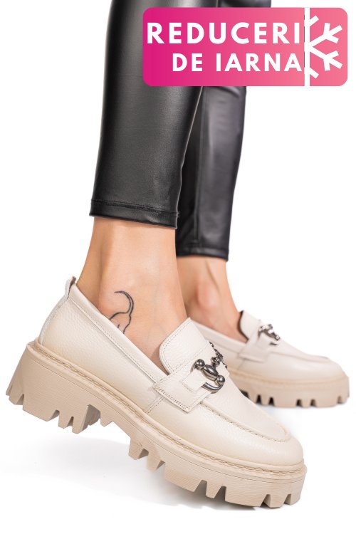Mocasini crem piele naturala ipcbm020b