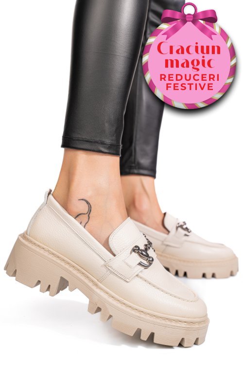 Mocasini crem piele naturala ipcbm020b