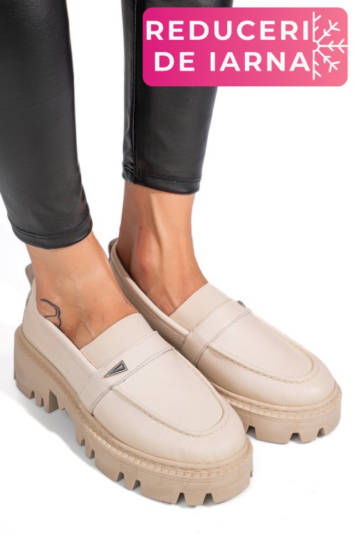 Mocasini crem piele naturala ipcbm011b