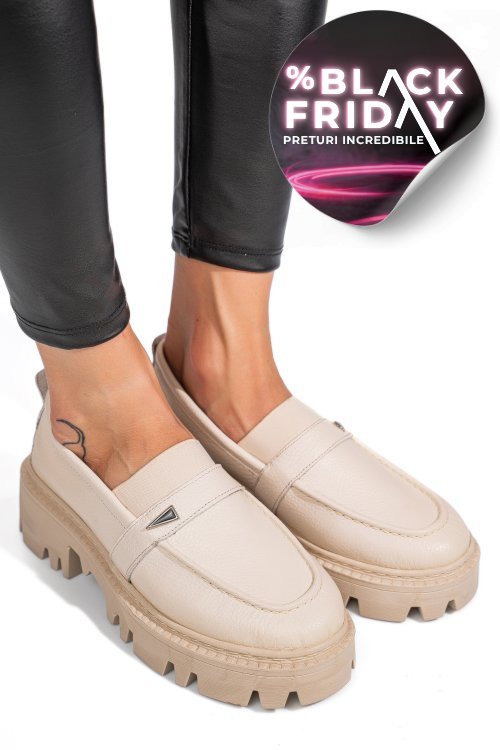 Mocasini crem piele naturala ipcbm011b