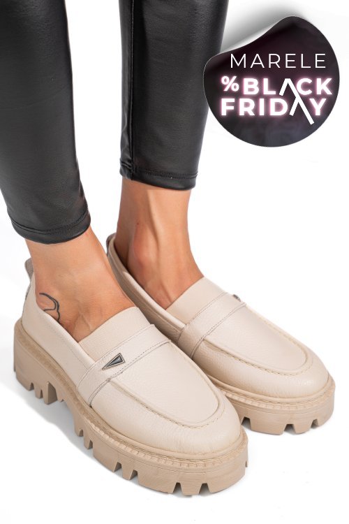 Mocasini crem piele naturala ipcbm011b