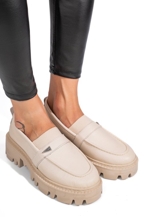 Mocasini crem piele naturala ipcbm011b