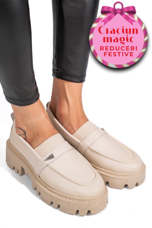 Mocasini crem piele naturala ipcbm011b