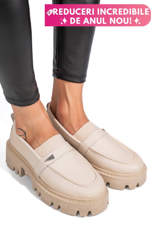 Mocasini crem piele naturala ipcbm011b