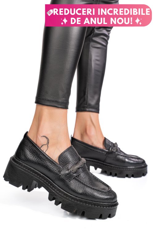Mocasini negri piele naturala ipcbm023b
