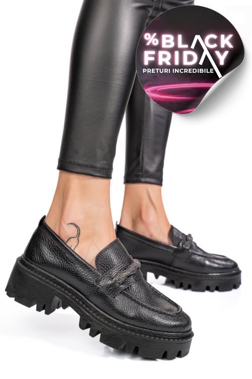 Mocasini negri piele naturala ipcbm023b