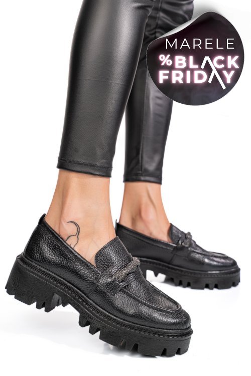 Mocasini negri piele naturala ipcbm023b