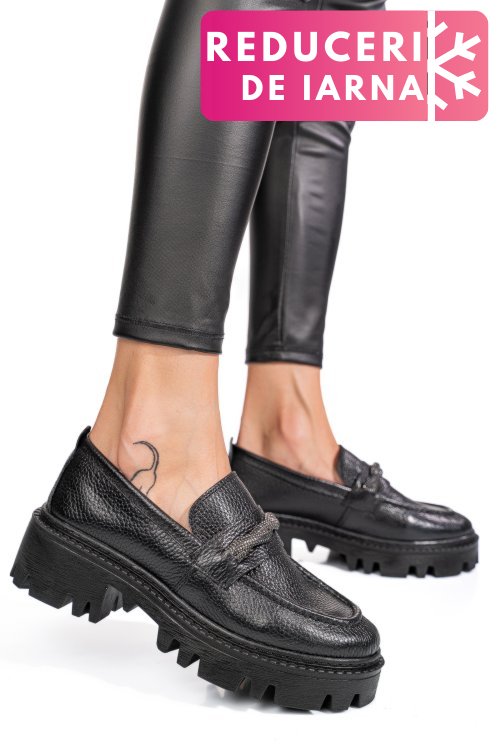 Mocasini negri piele naturala ipcbm023b