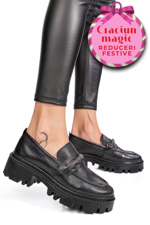 Mocasini negri piele naturala ipcbm023b