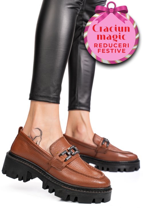 Mocasini maro piele naturala ipcbm016b