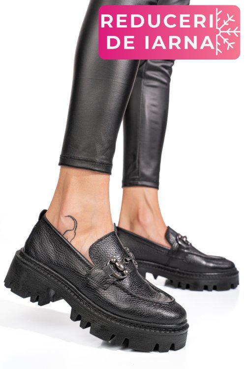 Mocasini negri piele naturala ipcbm019b