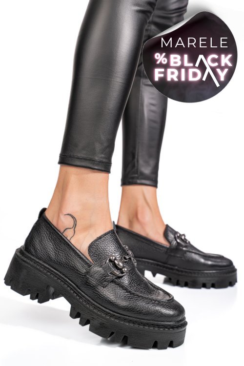 Mocasini negri piele naturala ipcbm019b