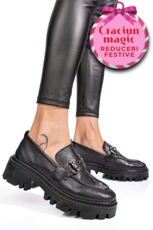 Mocasini negri piele naturala ipcbm019b