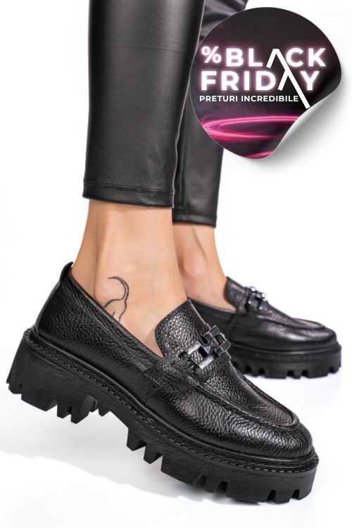 Mocasini negri piele naturala ipcbm017
