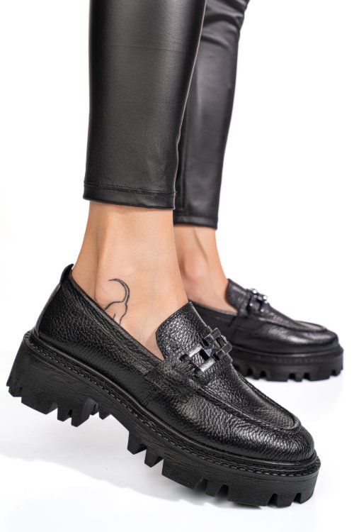 Mocasini negri piele naturala ipcbm017