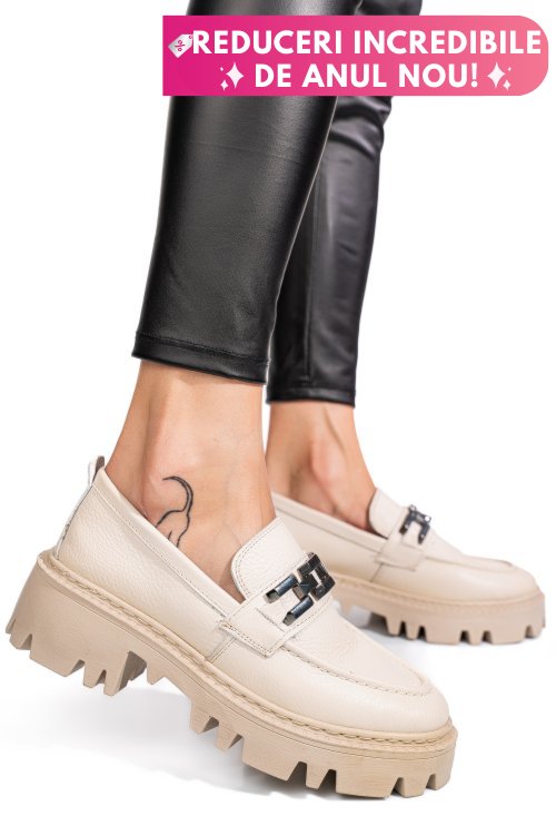 Mocasini crem piele naturala ipcbm003b