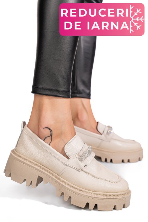 Mocasini crem piele naturala ipcbm022b