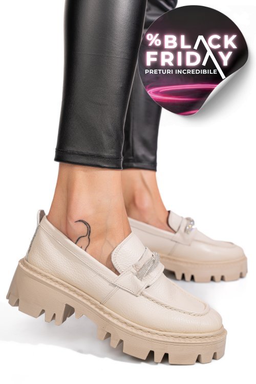 Mocasini crem piele naturala ipcbm022b