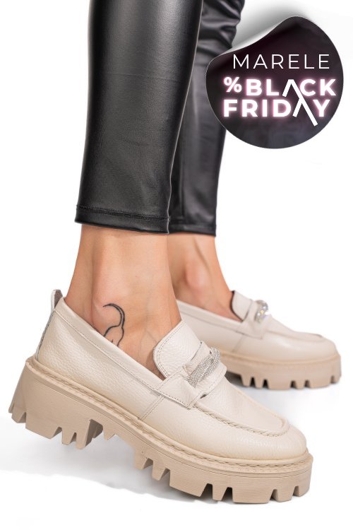 Mocasini crem piele naturala ipcbm022b