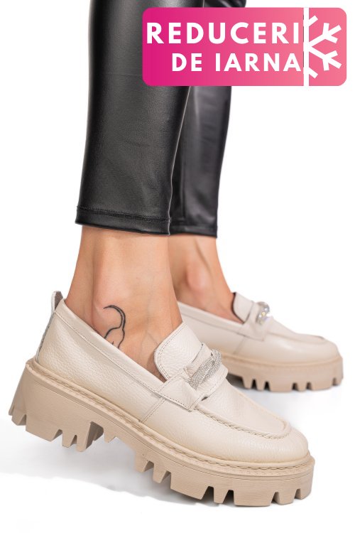 Mocasini crem piele naturala ipcbm022b