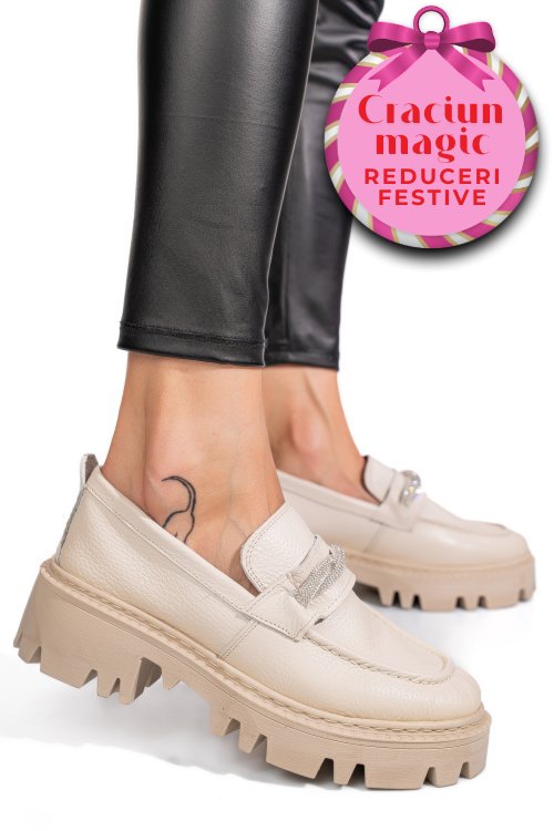 Mocasini crem piele naturala ipcbm022b