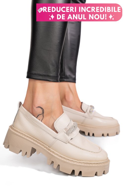 Mocasini crem piele naturala ipcbm022b