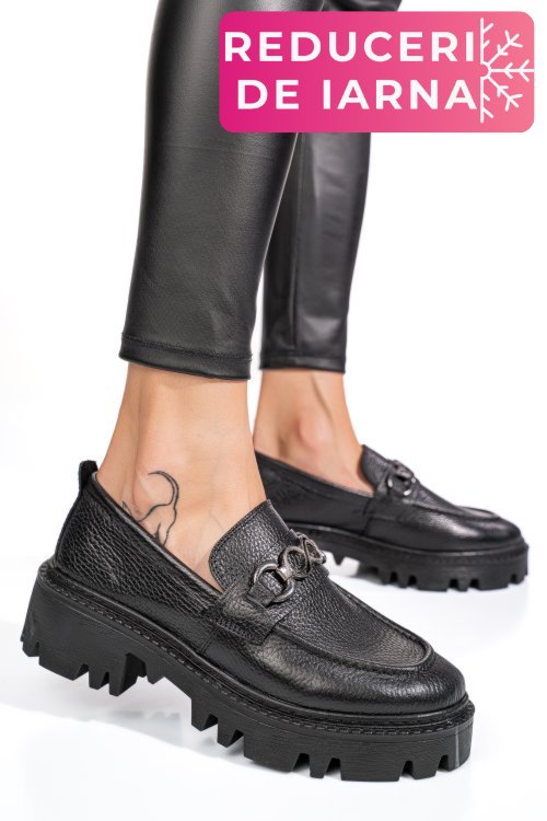 Mocasini negri piele naturala ipcbm008b